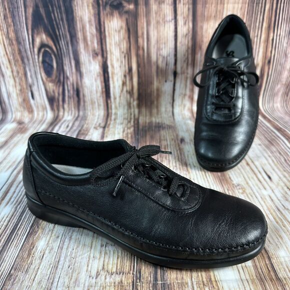 SAS Athletic Shoes Womens Size 9N TRAVELER Black Leather Lace Up Oxfords Flats - Picture 1 of 10